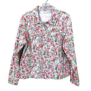 Tribal Jeans Womens Jacket Size L Floral Denim 90's Y2K Cottagecore Pink Spring